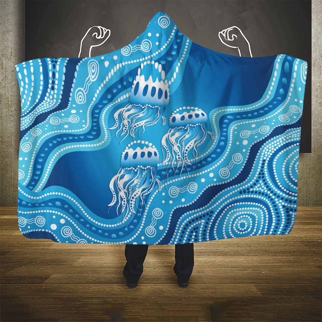 Aboriginal Ocean Jellyfish Hooded Blanket Dot Art Dreamtime Style