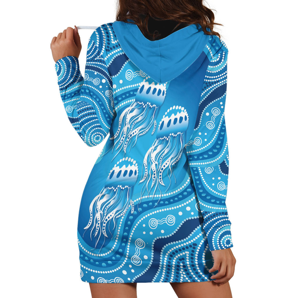 Aboriginal Ocean Jellyfish Hoodie Dress Dot Art Dreamtime Style