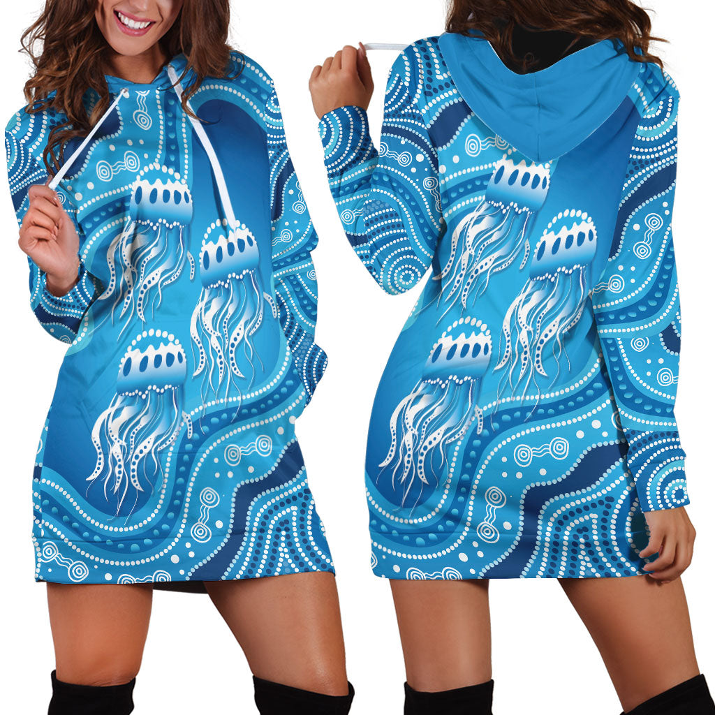 Aboriginal Ocean Jellyfish Hoodie Dress Dot Art Dreamtime Style