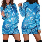 Aboriginal Ocean Jellyfish Hoodie Dress Dot Art Dreamtime Style