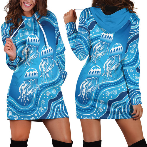 Aboriginal Ocean Jellyfish Hoodie Dress Dot Art Dreamtime Style