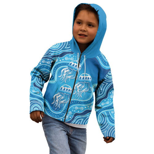 Aboriginal Ocean Jellyfish Kid Hoodie Dot Art Dreamtime Style