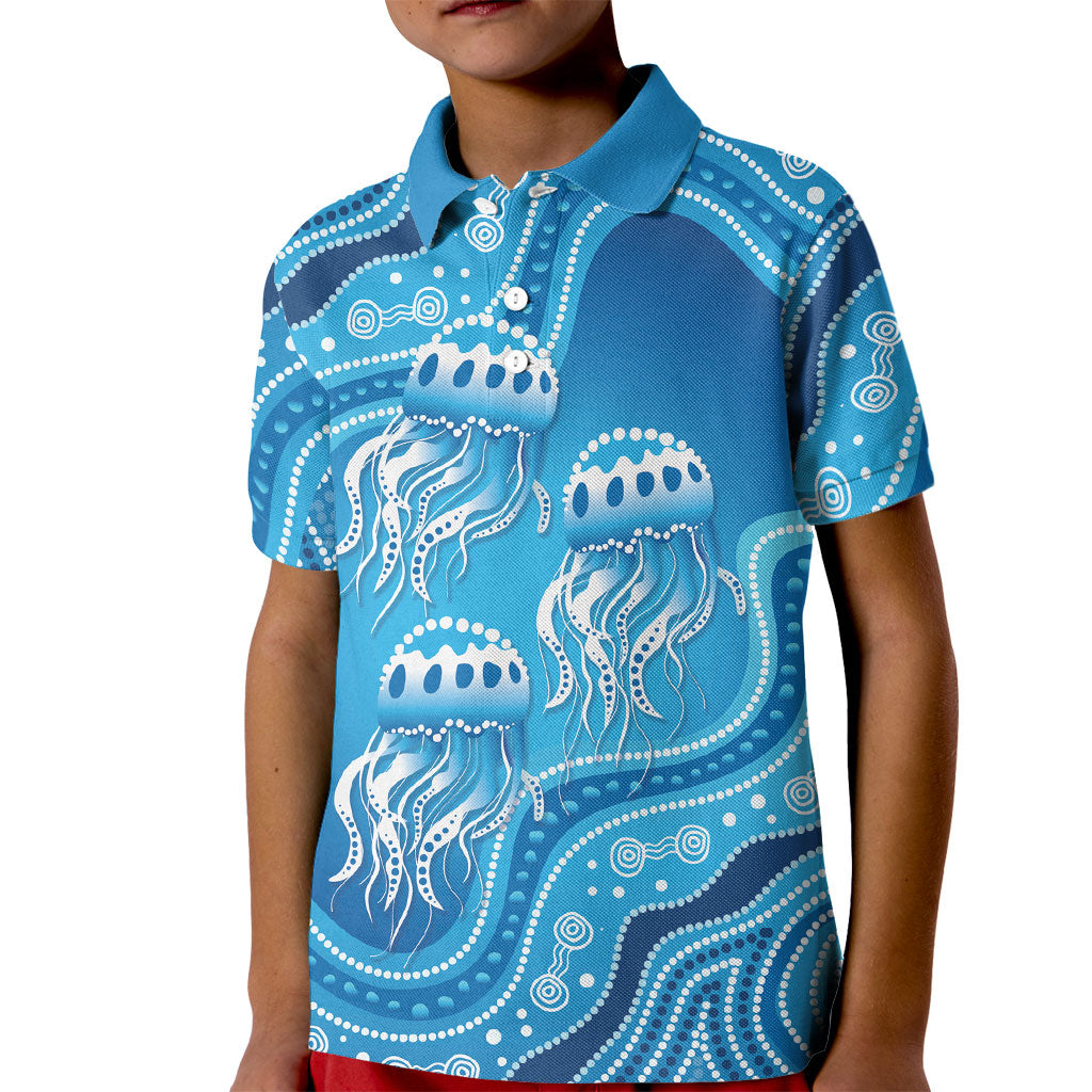 Aboriginal Ocean Jellyfish Kid Polo Shirt Dot Art Dreamtime Style