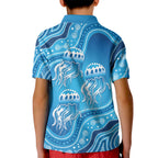 Aboriginal Ocean Jellyfish Kid Polo Shirt Dot Art Dreamtime Style