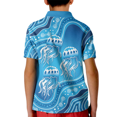 Aboriginal Ocean Jellyfish Kid Polo Shirt Dot Art Dreamtime Style