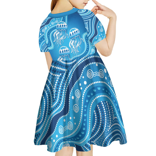 Aboriginal Ocean Jellyfish Kid Short Sleeve Dress Dot Art Dreamtime Style