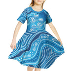 Aboriginal Ocean Jellyfish Kid Short Sleeve Dress Dot Art Dreamtime Style