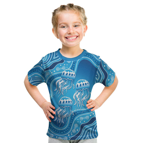 Aboriginal Ocean Jellyfish Kid T Shirt Dot Art Dreamtime Style