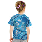 Aboriginal Ocean Jellyfish Kid T Shirt Dot Art Dreamtime Style