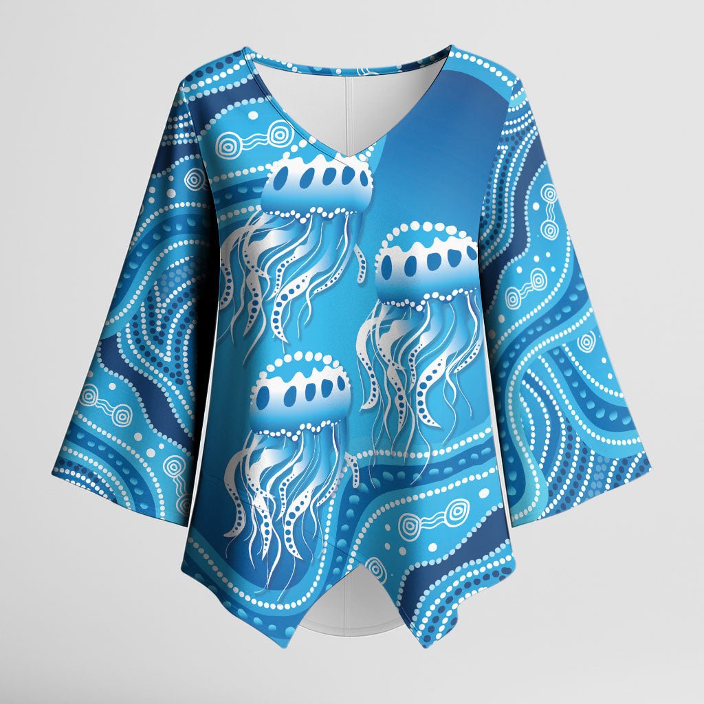 Aboriginal Ocean Jellyfish Kimono Sleeve Blouse Dot Art Dreamtime Style