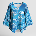 Aboriginal Ocean Jellyfish Kimono Sleeve Blouse Dot Art Dreamtime Style