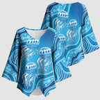 Aboriginal Ocean Jellyfish Kimono Sleeve Blouse Dot Art Dreamtime Style