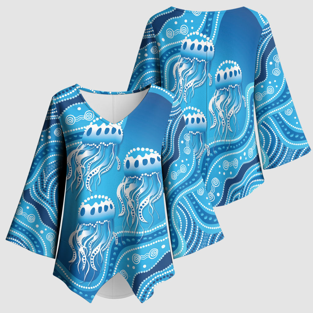 Aboriginal Ocean Jellyfish Kimono Sleeve Blouse Dot Art Dreamtime Style