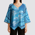 Aboriginal Ocean Jellyfish Kimono Sleeve Blouse Dot Art Dreamtime Style