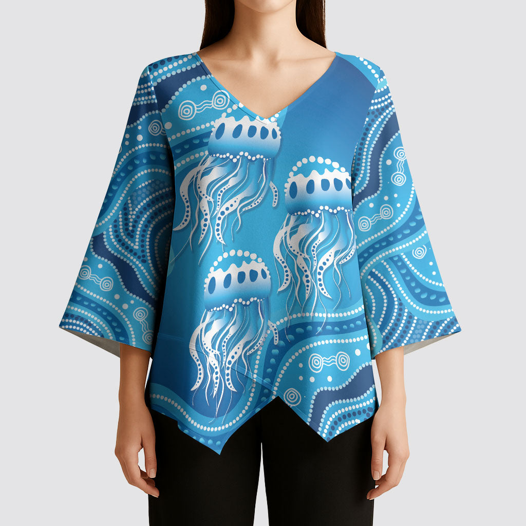 Aboriginal Ocean Jellyfish Kimono Sleeve Blouse Dot Art Dreamtime Style
