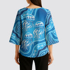 Aboriginal Ocean Jellyfish Kimono Sleeve Blouse Dot Art Dreamtime Style