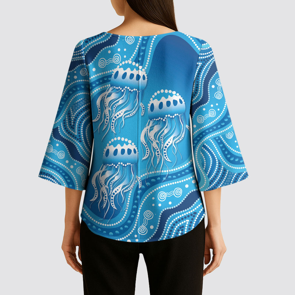 Aboriginal Ocean Jellyfish Kimono Sleeve Blouse Dot Art Dreamtime Style