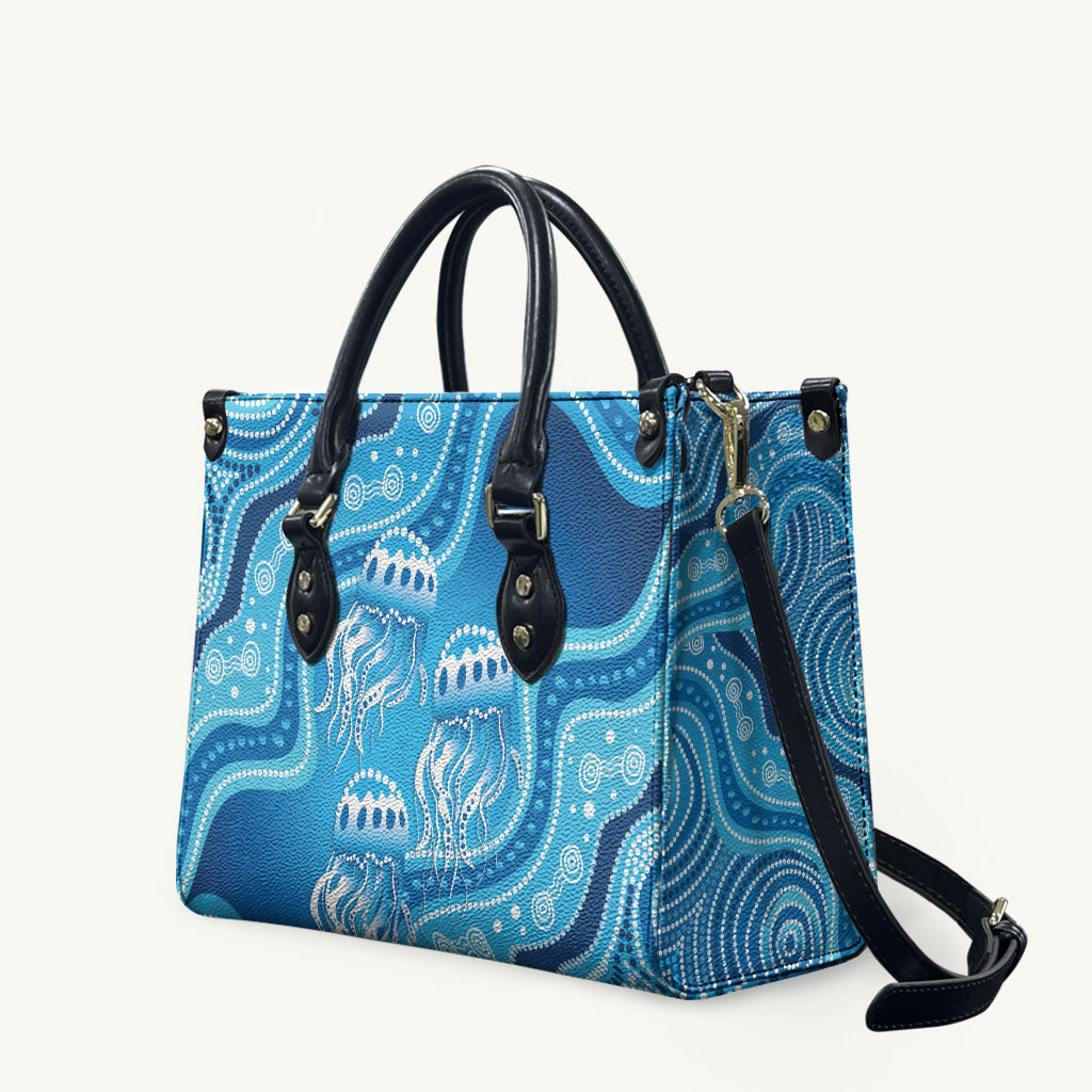 Aboriginal Ocean Jellyfish Leather Bag Dot Art Dreamtime Style