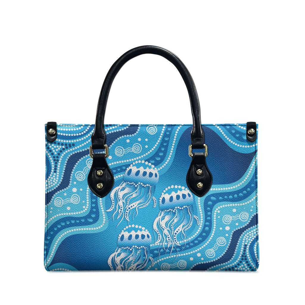 Aboriginal Ocean Jellyfish Leather Bag Dot Art Dreamtime Style