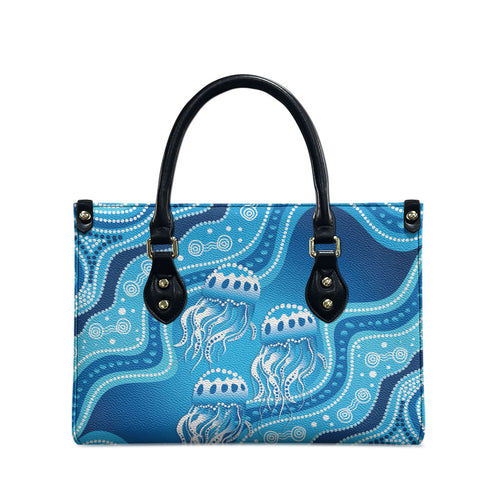 Aboriginal Ocean Jellyfish Leather Bag Dot Art Dreamtime Style
