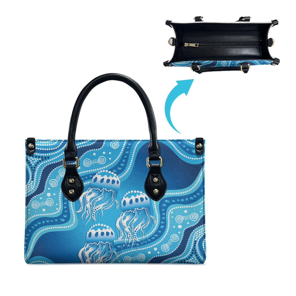 Aboriginal Ocean Jellyfish Leather Bag Dot Art Dreamtime Style