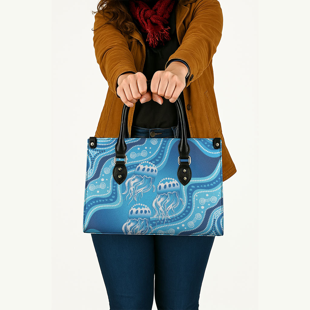 Aboriginal Ocean Jellyfish Leather Bag Dot Art Dreamtime Style