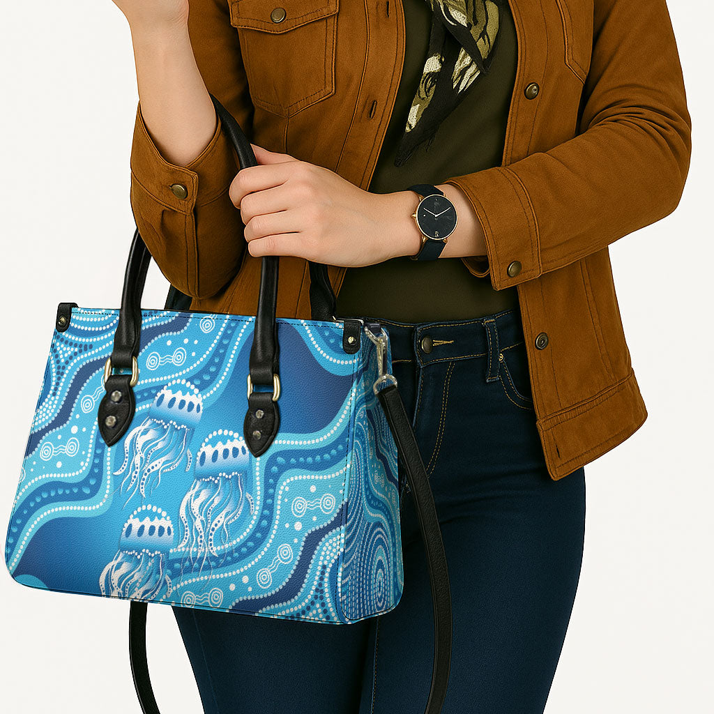 Aboriginal Ocean Jellyfish Leather Bag Dot Art Dreamtime Style