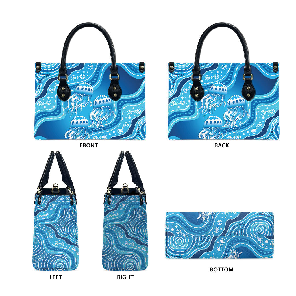 Aboriginal Ocean Jellyfish Leather Bag Dot Art Dreamtime Style