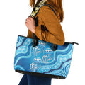 Aboriginal Ocean Jellyfish Leather Tote Bag Dot Art Dreamtime Style