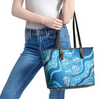 Aboriginal Ocean Jellyfish Leather Tote Bag Dot Art Dreamtime Style
