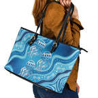 Aboriginal Ocean Jellyfish Leather Tote Bag Dot Art Dreamtime Style