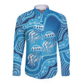 Aboriginal Ocean Jellyfish Long Sleeve Button Shirt Dot Art Dreamtime Style
