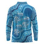 Aboriginal Ocean Jellyfish Long Sleeve Polo Shirt Dot Art Dreamtime Style