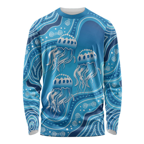Aboriginal Ocean Jellyfish Long Sleeve Shirt Dot Art Dreamtime Style