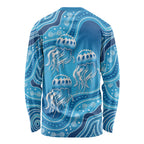 Aboriginal Ocean Jellyfish Long Sleeve Shirt Dot Art Dreamtime Style