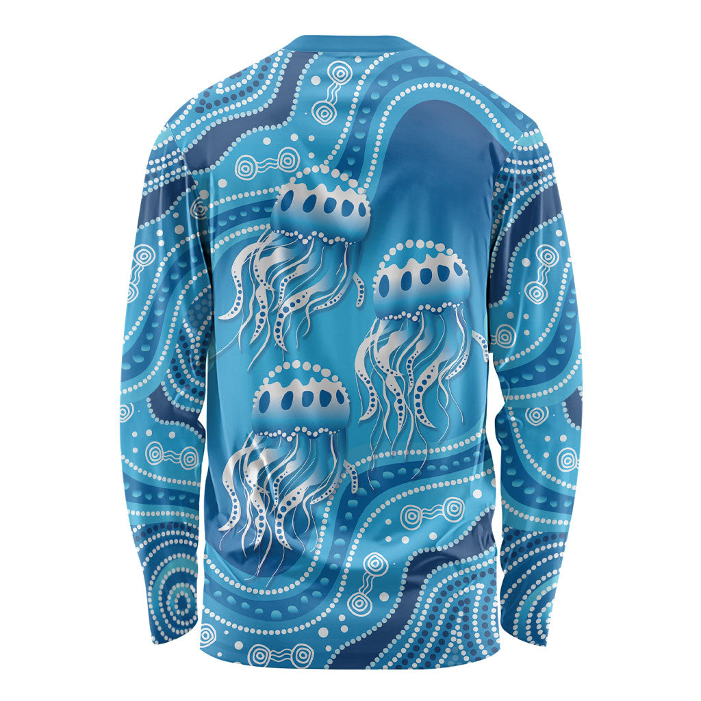 Aboriginal Ocean Jellyfish Long Sleeve Shirt Dot Art Dreamtime Style