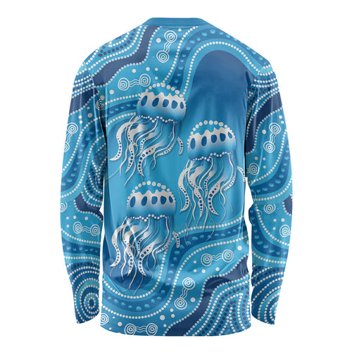 Aboriginal Ocean Jellyfish Long Sleeve Shirt Dot Art Dreamtime Style