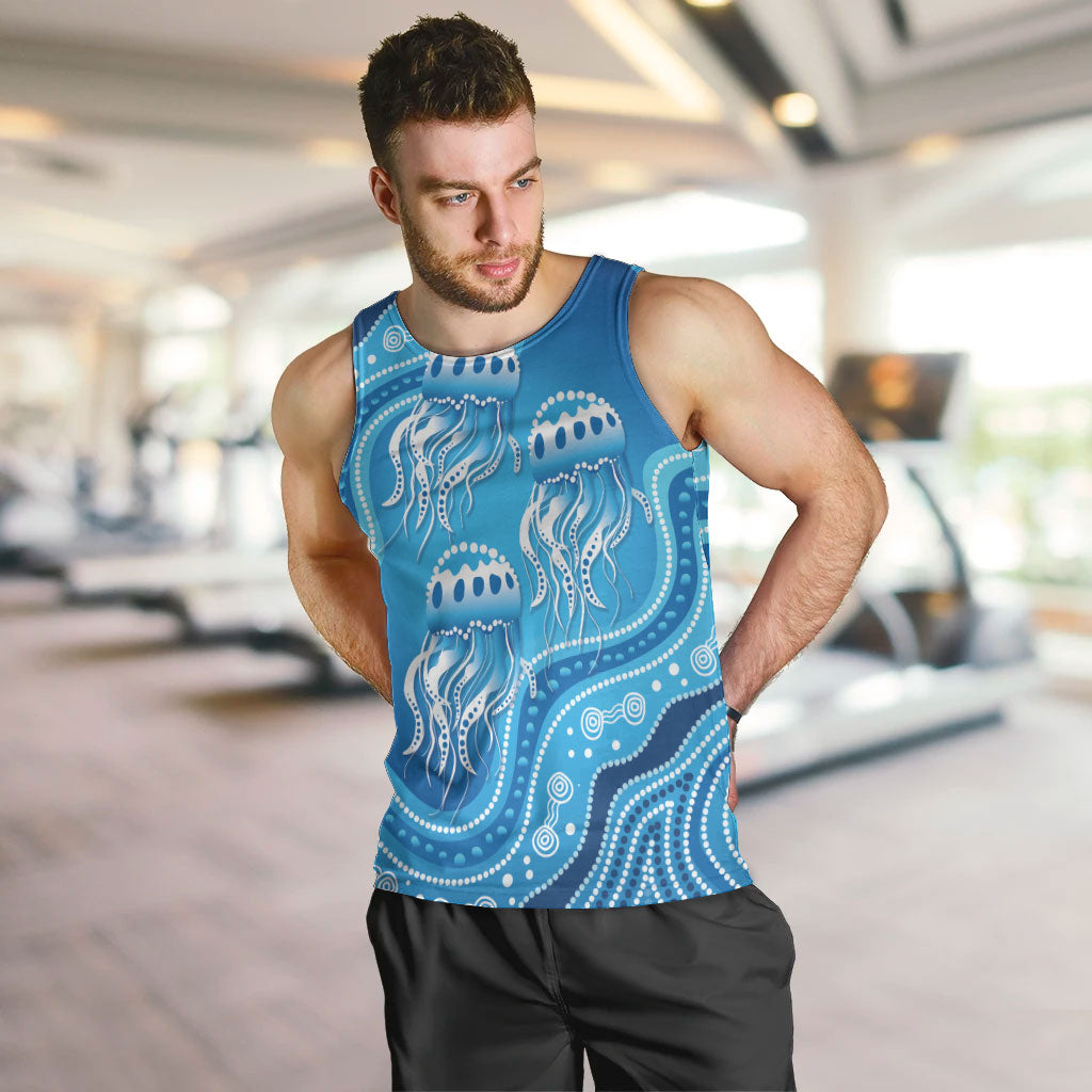 Aboriginal Ocean Jellyfish Men Tank Top Dot Art Dreamtime Style