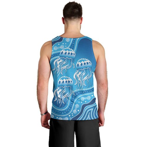 Aboriginal Ocean Jellyfish Men Tank Top Dot Art Dreamtime Style