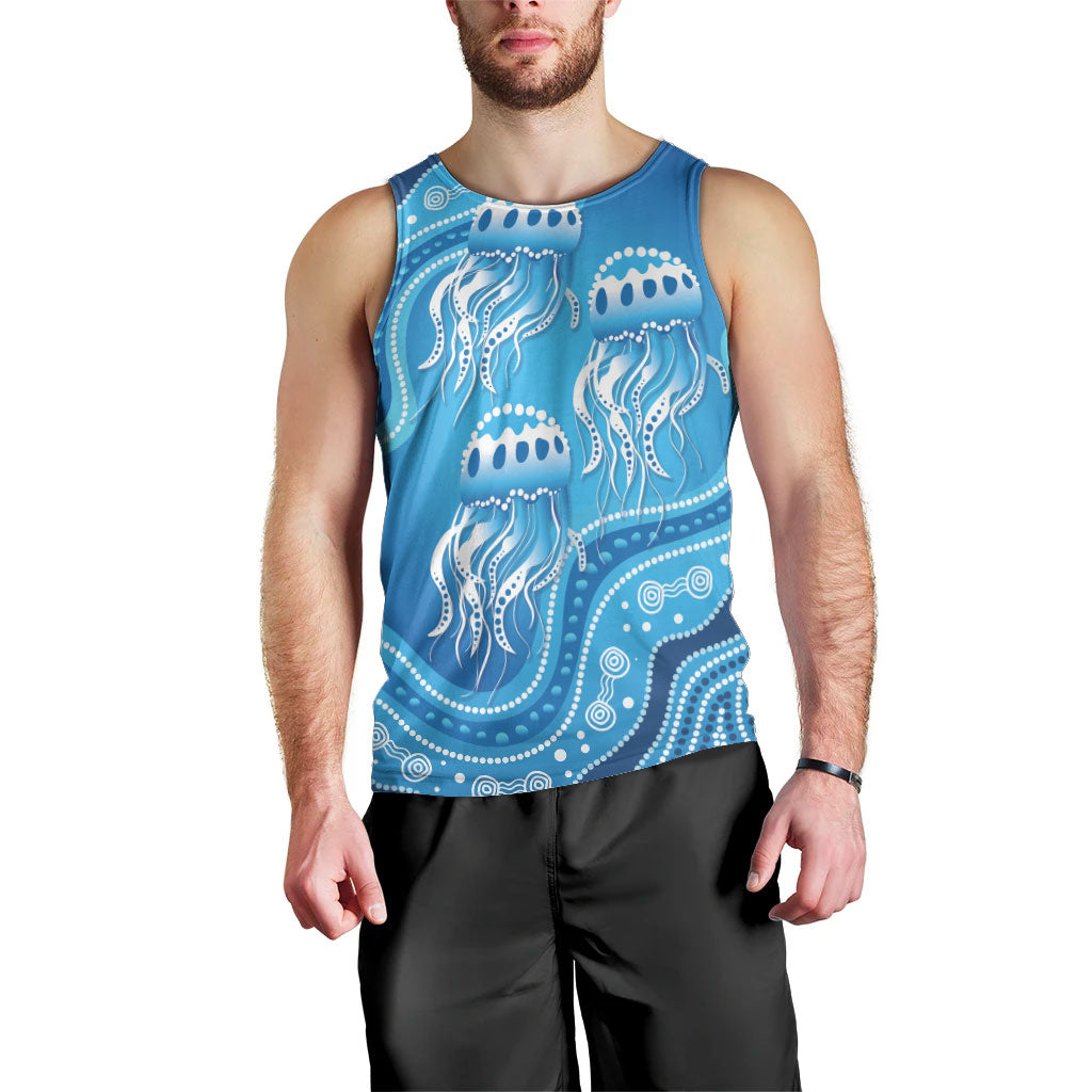 Aboriginal Ocean Jellyfish Men Tank Top Dot Art Dreamtime Style