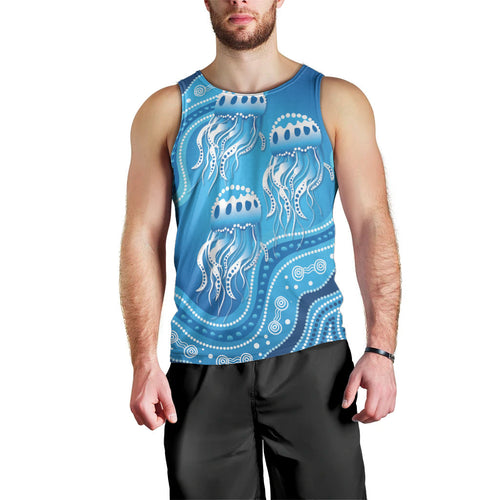 Aboriginal Ocean Jellyfish Men Tank Top Dot Art Dreamtime Style