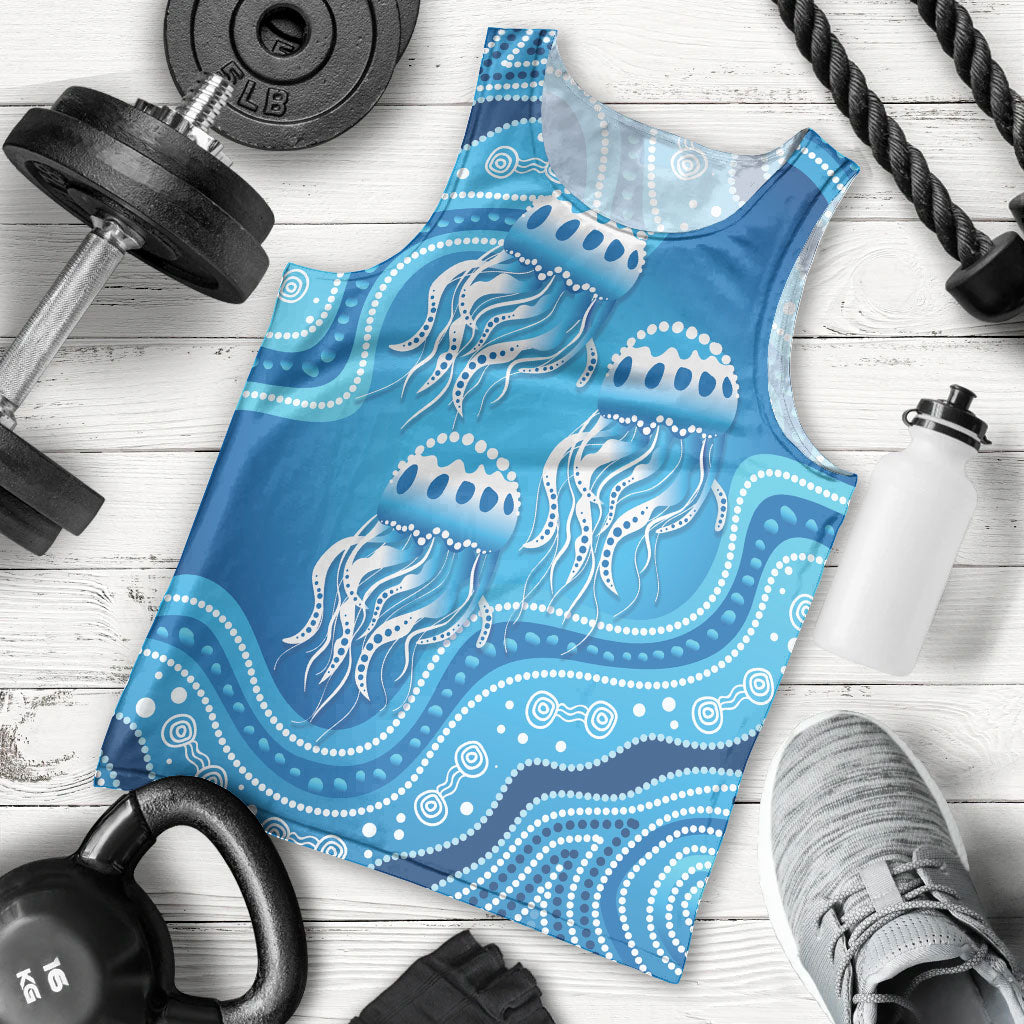 Aboriginal Ocean Jellyfish Men Tank Top Dot Art Dreamtime Style