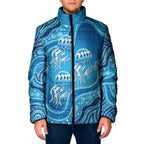Aboriginal Ocean Jellyfish Padded Jacket Dot Art Dreamtime Style