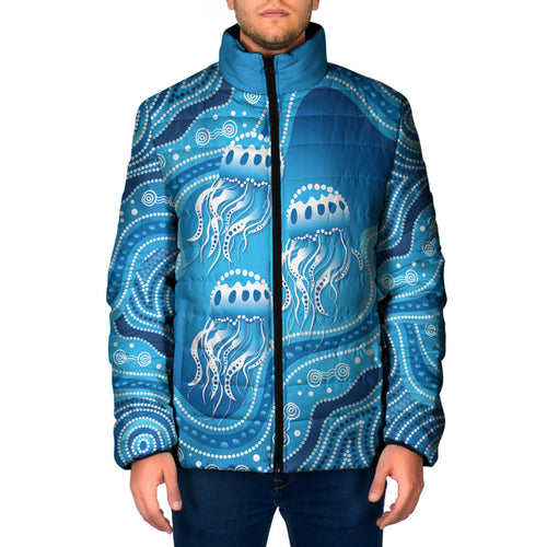 Aboriginal Ocean Jellyfish Padded Jacket Dot Art Dreamtime Style