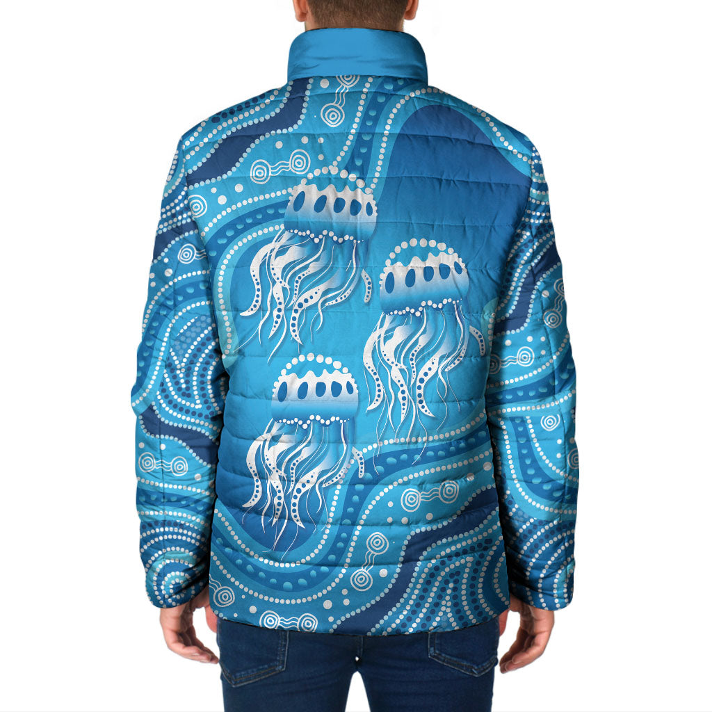 Aboriginal Ocean Jellyfish Padded Jacket Dot Art Dreamtime Style