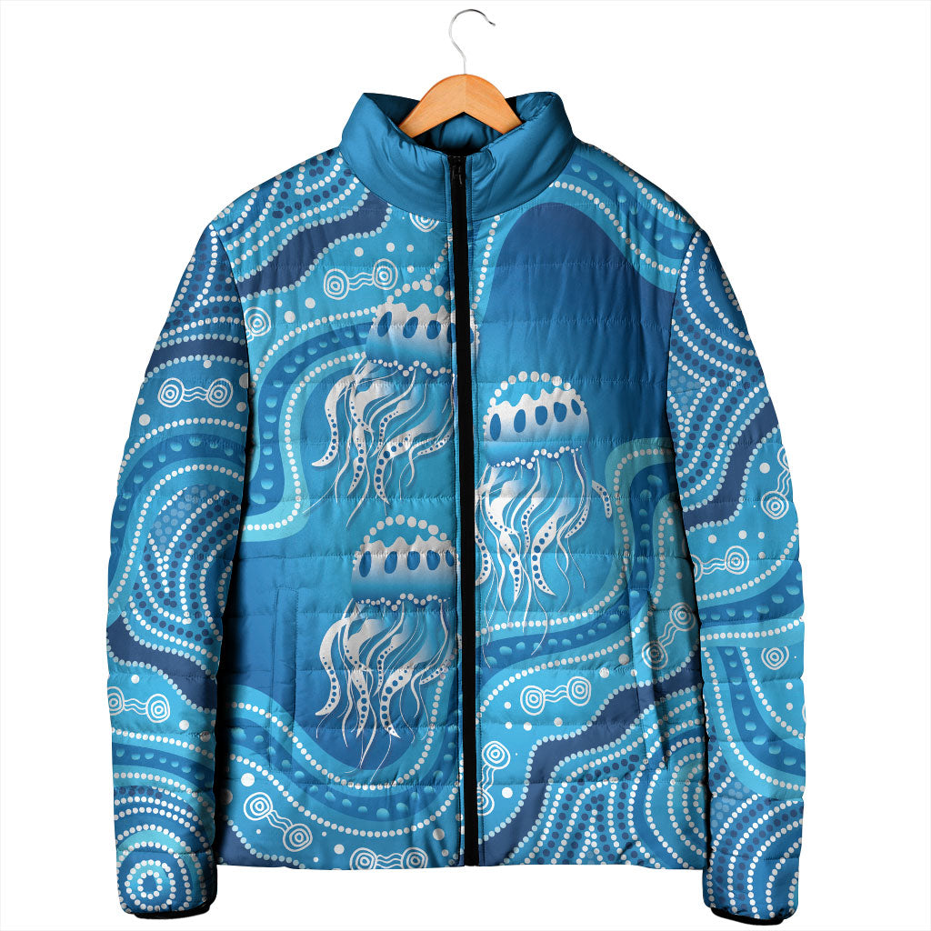 Aboriginal Ocean Jellyfish Padded Jacket Dot Art Dreamtime Style