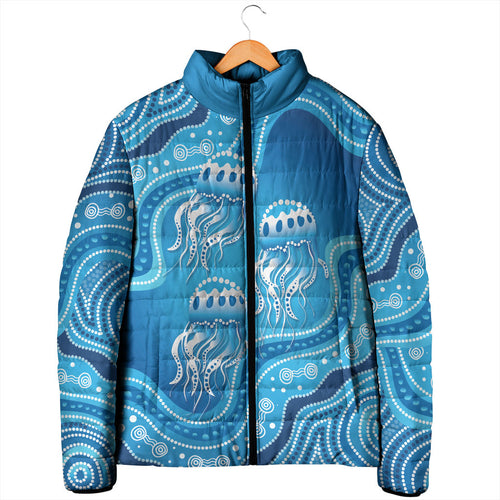 Aboriginal Ocean Jellyfish Padded Jacket Dot Art Dreamtime Style