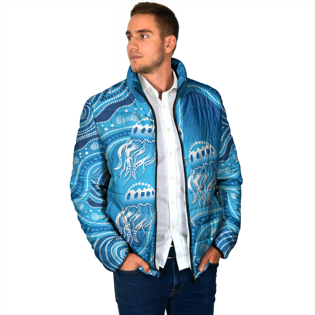 Aboriginal Ocean Jellyfish Padded Jacket Dot Art Dreamtime Style
