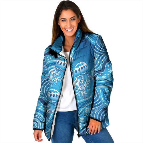 Aboriginal Ocean Jellyfish Padded Jacket Dot Art Dreamtime Style