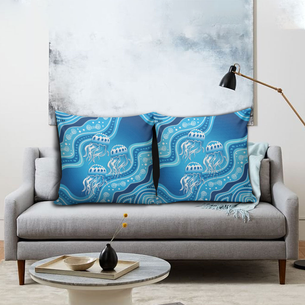 Aboriginal Ocean Jellyfish Pillow Cover Dot Art Dreamtime Style